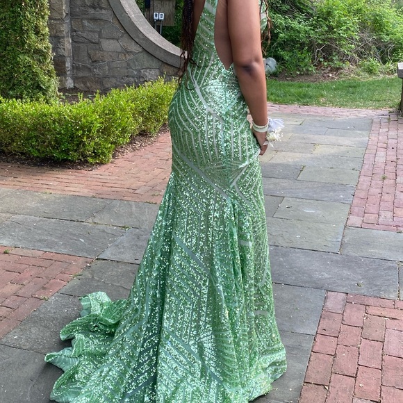 Jovani Designer Lime Green and Sequence Prom Dress - Picture 7 of 7